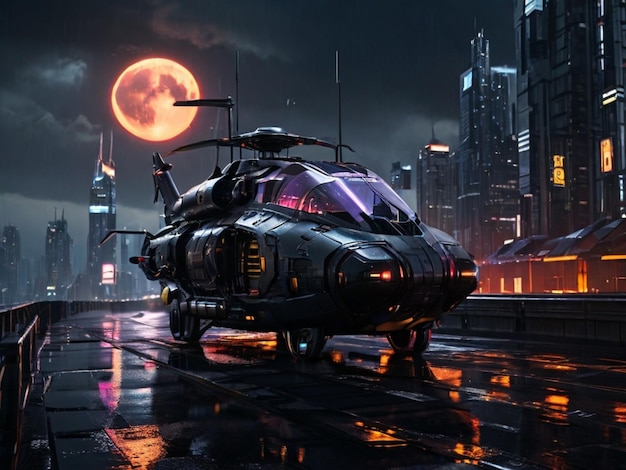 een helikopter met een volle maan op de achtergrond
