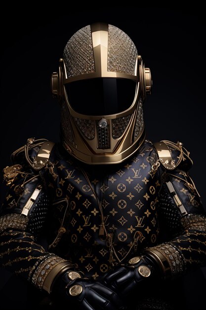 een helm met een gouden helm en een zwarte achtergrond