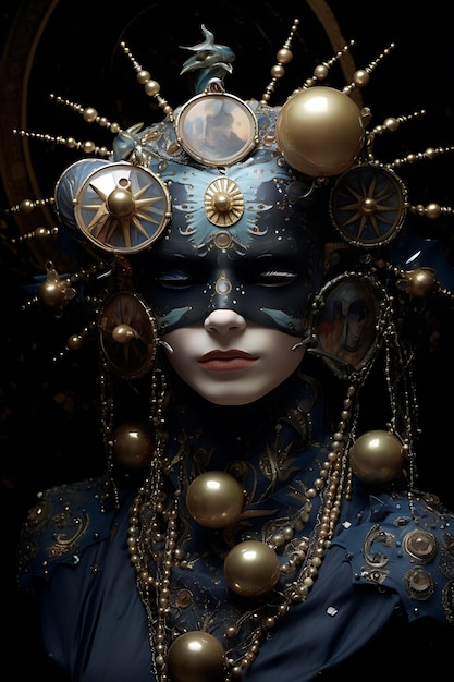 Een hemelse maskerade met planeten in elegante kosmische maskers realistische foto