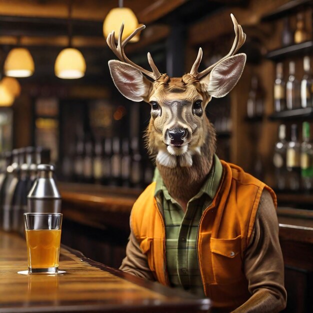 Foto een hert drinkt sap in een bar.