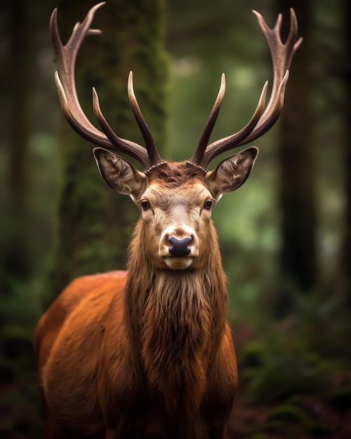 Een hert met gewei in het bos