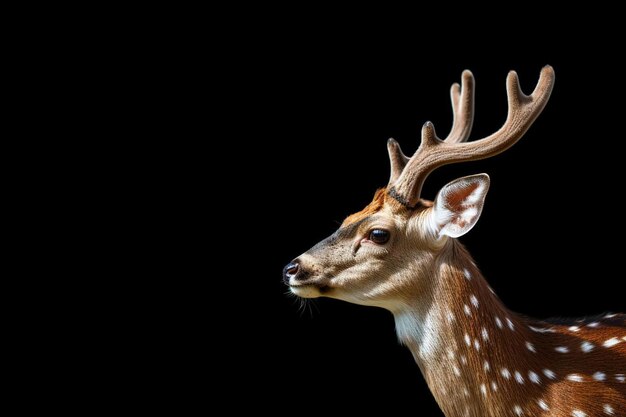 een hert met hoorns en een zwarte achtergrond