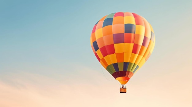 Een heteluchtballon met een rood, geel en blauw patroon.