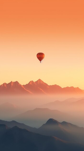 Een heteluchtballon vliegt over een bergketen