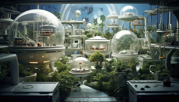 Foto een hightech futuristisch diorama uit het ruimtetijdperk