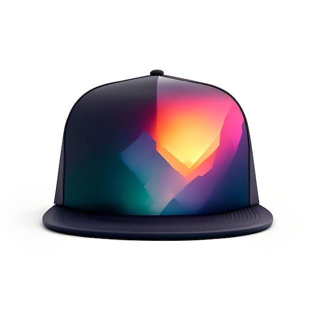 Een hoed met een kleurrijke afbeelding van bergen erop