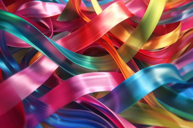 Foto een hoge resolutie 3d-weergave van golvende linten in heldere kleuren die creativiteit en verbeelding symboliseren
