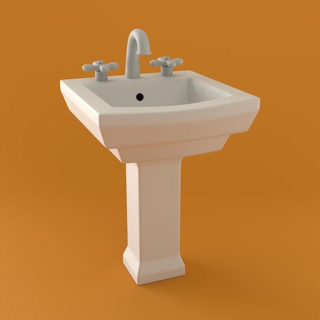 Een hoge witte badkamer wastafel in oranje achtergrond 3D-rendering