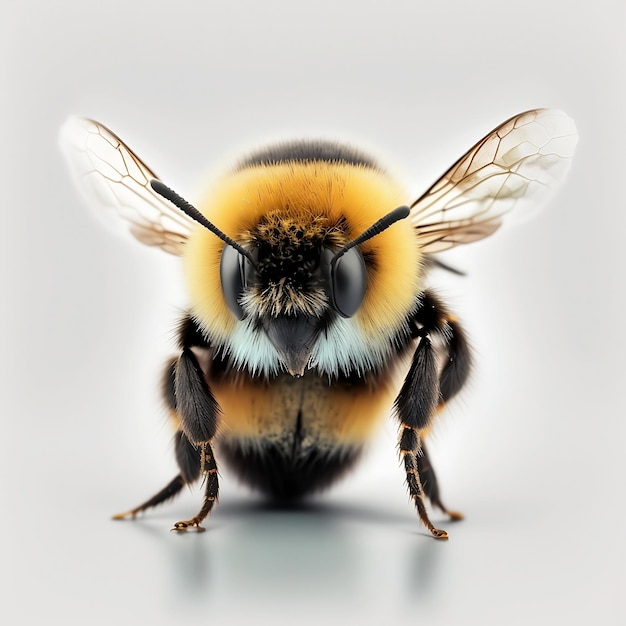 Een hommel met een gele en zwarte streep op zijn borst.