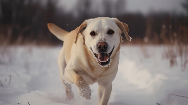 Een hond die door de sneeuw rent