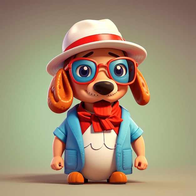 een hond die een hoed en bril draagt met een rode stropdas en een hoed
