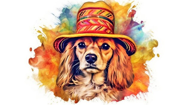 Een hond die een Mexicaanse sombrero droeg, vierde generatieve AI in Cinco de Mayo-waterverfstijl