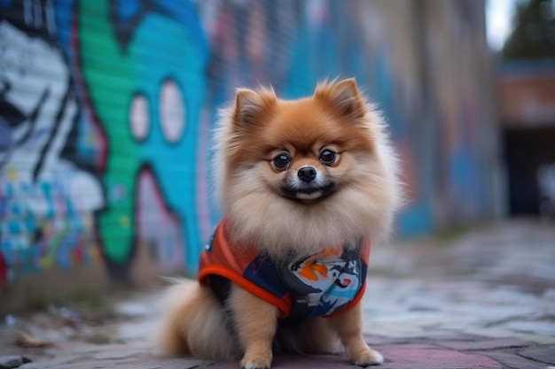 Een hond die een shirt draagt met de tekst 'hond' erop