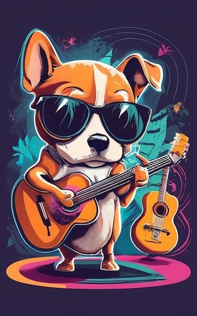 Een hond die gitaar speelt