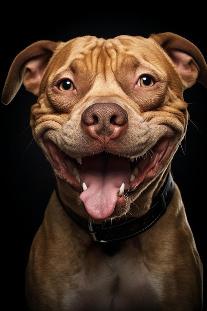 Foto een hond die glimlacht en een glimlach op zijn gezicht heeft