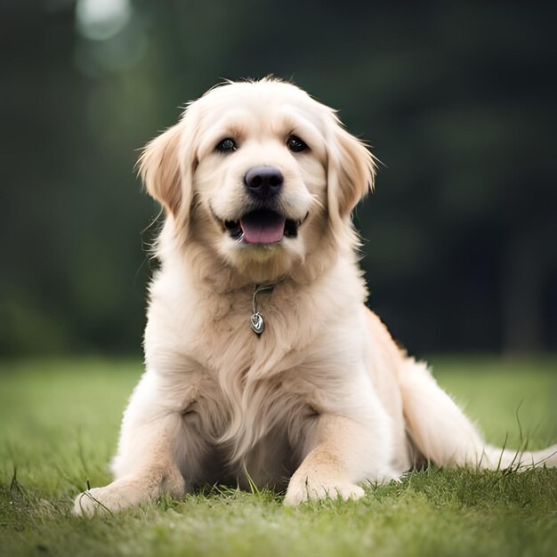 Een hond die op het gras ligt