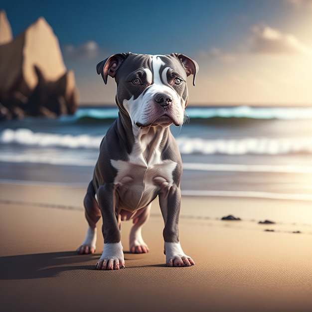 Foto een hond die op het strand staat