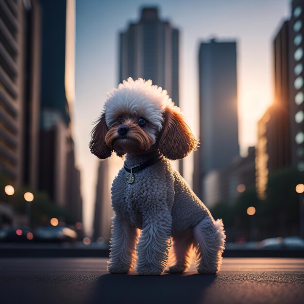 Een hond die op straat staat