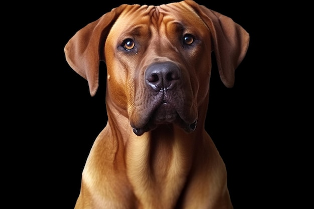 een hond die opkijkt met een zwarte achtergrond