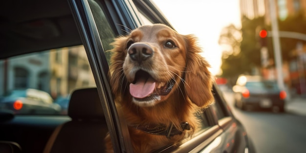 Een hond die uit het raam van de auto kijkt