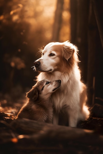 Een hond en een hond in het bos