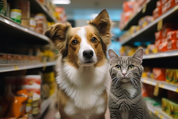 Een hond en kat in een dierenwinkel