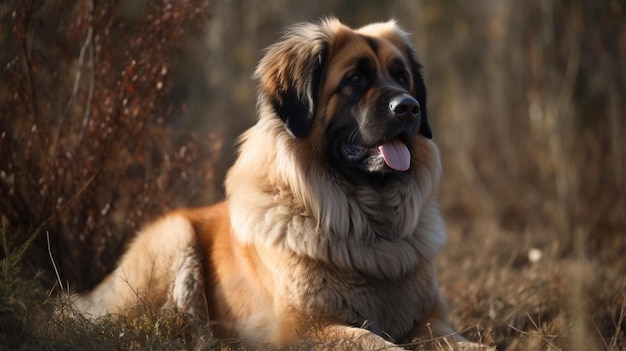 Een hond genaamd leon ligt in het gras.