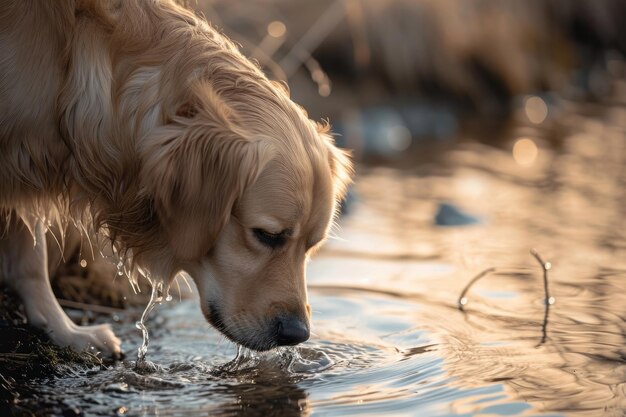 Een hond geniet van een verfrissend drankje bij de rivier