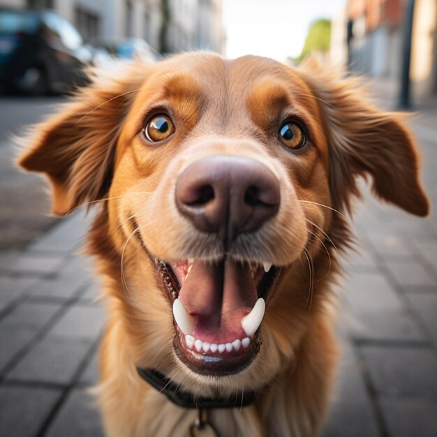 Foto een_hond_glimlacht_naar_de_camera