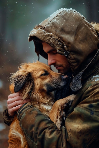 Foto een hond is een vriend van de man. selectieve focus.