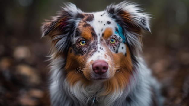 Een hond met blauwe ogen en een zwart-wit gezicht