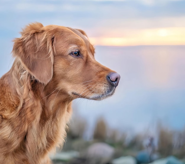 Een hond met een blauwe lucht en de zon erachter