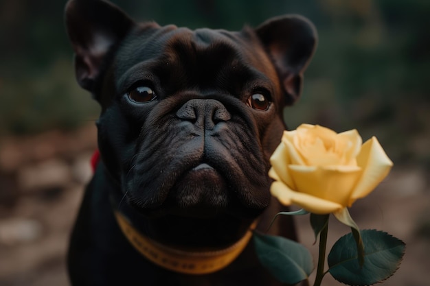 Een hond met een bloem generatieve ai