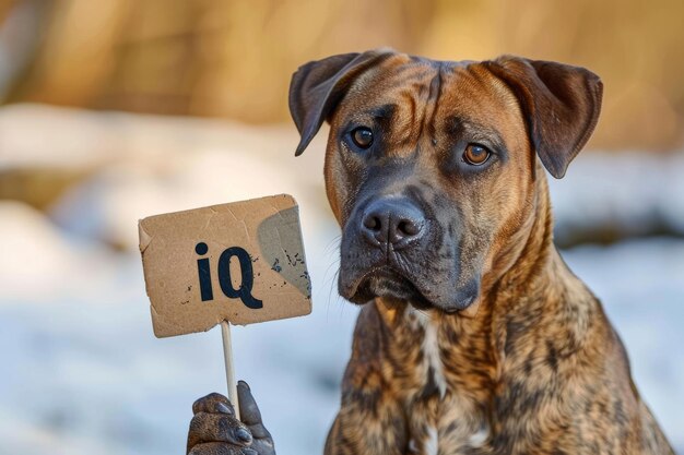 Foto een hond met een bord met het opschrift iqai concept