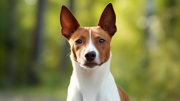 een hond met een bruin en wit gezicht en oren