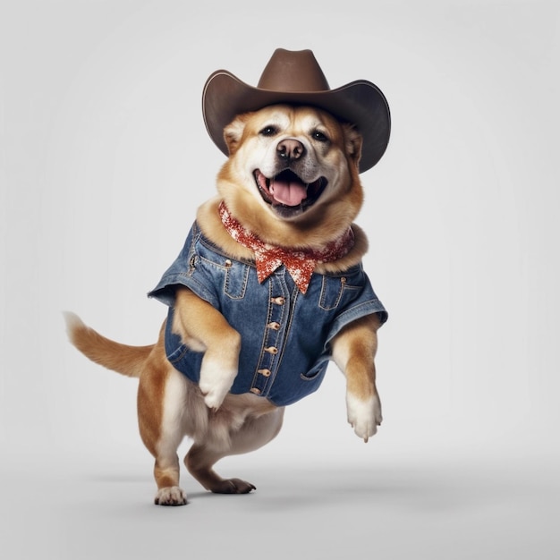 Een hond met een cowboyhoed en een jas