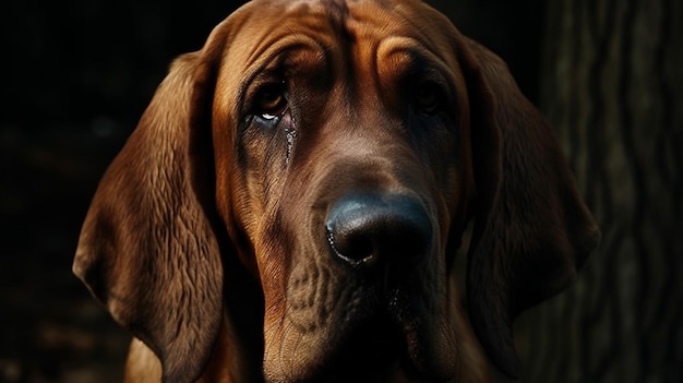 Een hond met een droevig gezicht