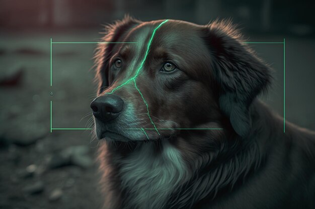 Foto een hond met een groene laser erop