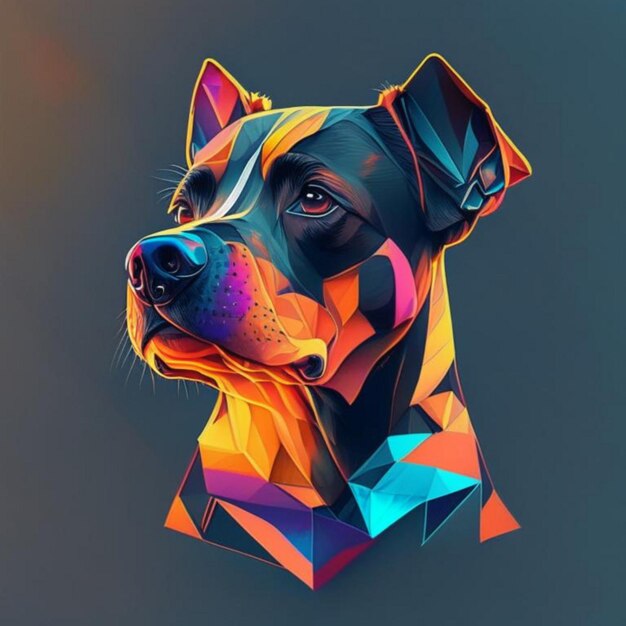 Foto een hond met een kleurrijk gezicht en een zwarte achtergrond
