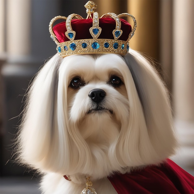 een hond met een kroon waarop staat "de hond".