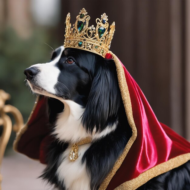 Foto een hond met een kroon waarop staat 