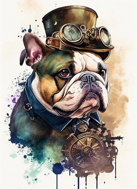 Een hond met een steampunk hoed en een steampunk hoed.