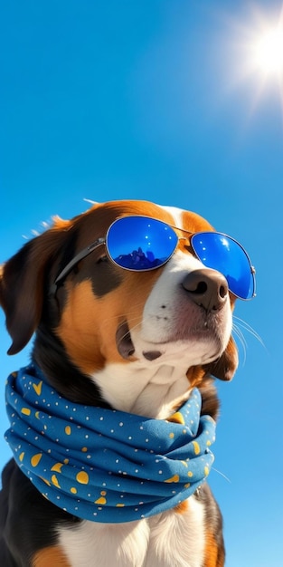 Een hond met een zonnebril waarop staat: "de hond draagt"