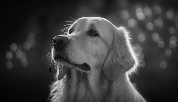 Een hond met een zwart-witte achtergrond