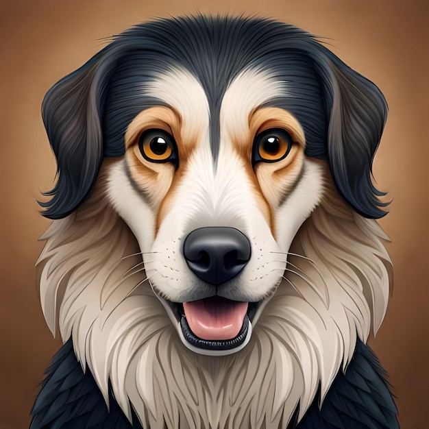 Een hond met een zwartbruin gezicht en een bruine achtergrond.
