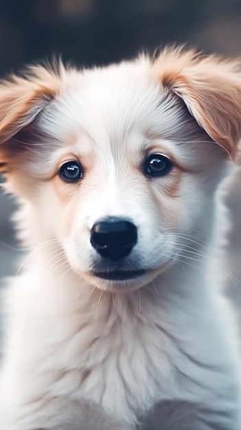 Een hond met een zwarte neus en witte vacht op zijn gezicht