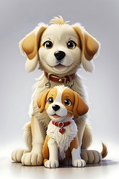Een hond met puppy een wit gezicht en bruine oren zit op een witte achtergrond