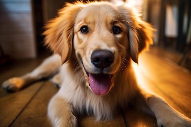 een hond met zijn tong eruit ligt op een bank