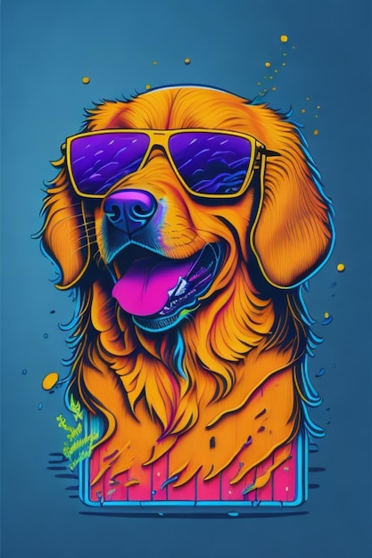 een hond met zonnebril en een paars shirt met de tekst "de hond".