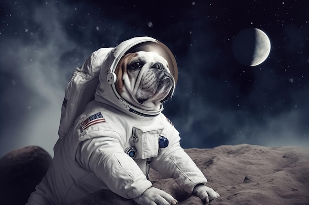 Een hond van het Engelse buldogras een astronaut op de maan Het concept reizen generatieve ai